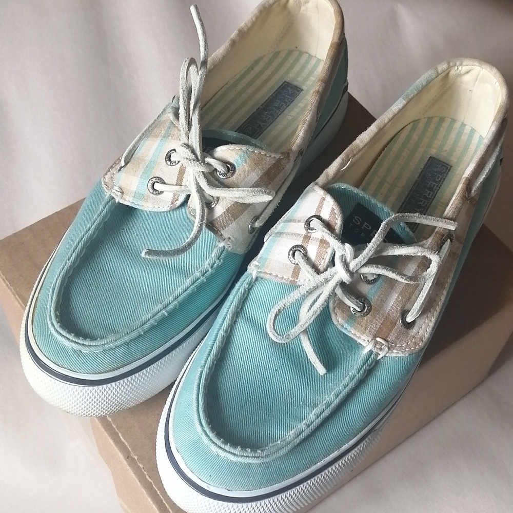 Sperry women top sider, baby blue fabric, sz 8
